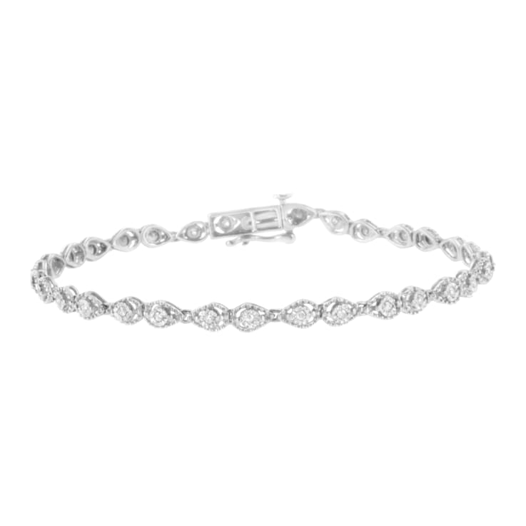 Sterling Silver .50ctw Miracle-Set Diamond Pear Shaped Link Bracelet