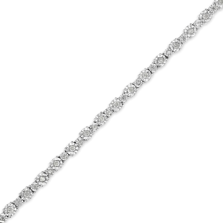1.00ctw Round White Diamond Miracle-Set Sterling Silver Tennis Bracelet