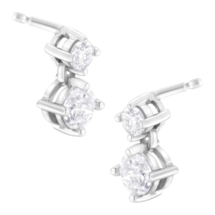 14K White Gold 1.0ctw Double Diamond Stud Earrings