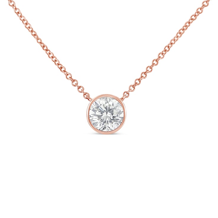 10K Rose Gold 1/5ct Diamond Modern Bezel-Set Solitaire Necklace (H-I
Color, SI2-I1 Clarity)