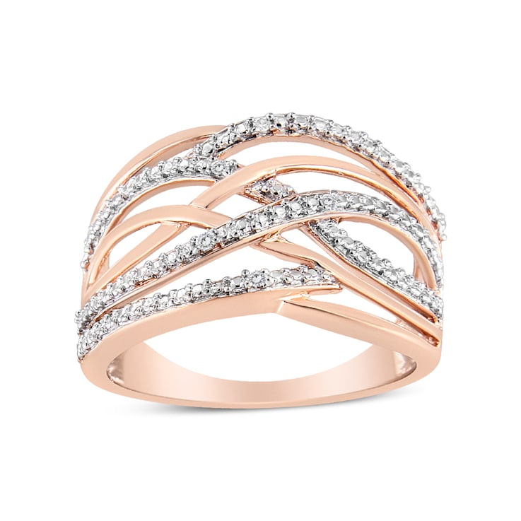 1/2ctw Round and Baguette-Cut Diamond Rose Gold Over Sterling Silver Ring