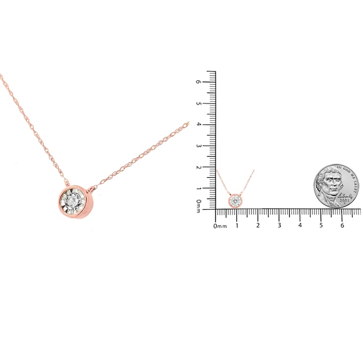 10K Rose Gold 1/5ctw Round Diamond Modern Bezel-Set Solitaire Necklace
(J-K Color, I2-I3 Clarity)