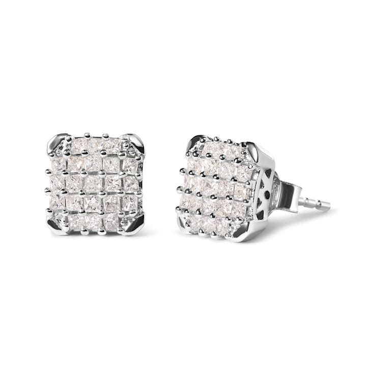10K White Gold 3/4ctw Princess Diamond Composite Open Frame Stud
Earrings (I-J Color, I1-I2 Clarity)