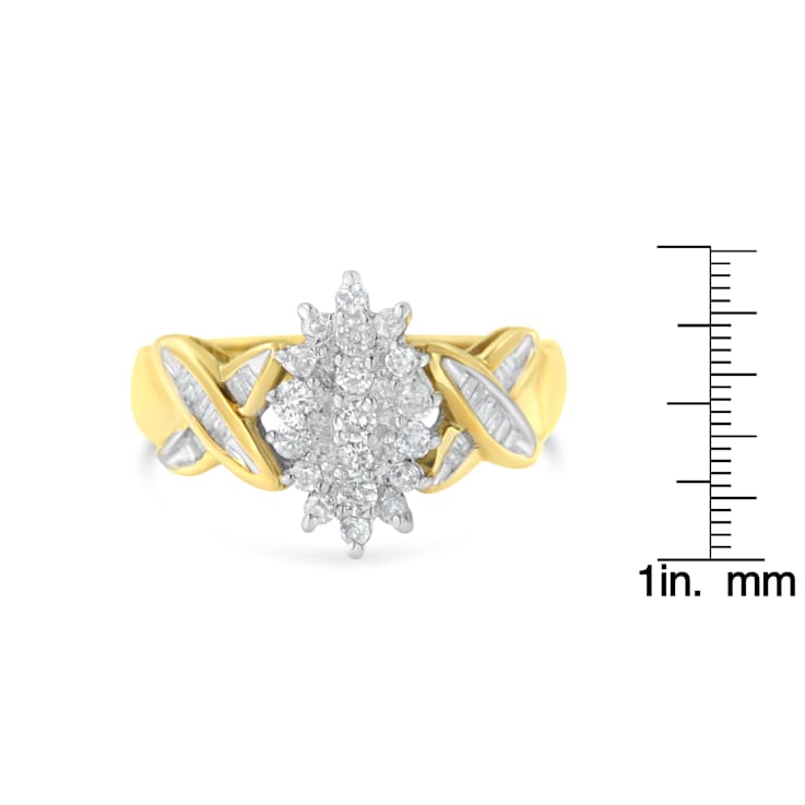 10K Two-Toned Round Baguette Diamond Cluster Ring (1/2 Cttw, I-J Color,
I2-I3 Clarity)