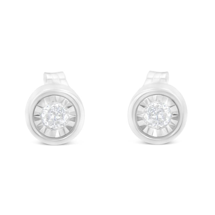 Sterling Silver 1/5ctw Round Near Colorless Diamond Miracle-Set Bezel
Barrel Style Stud Earrings