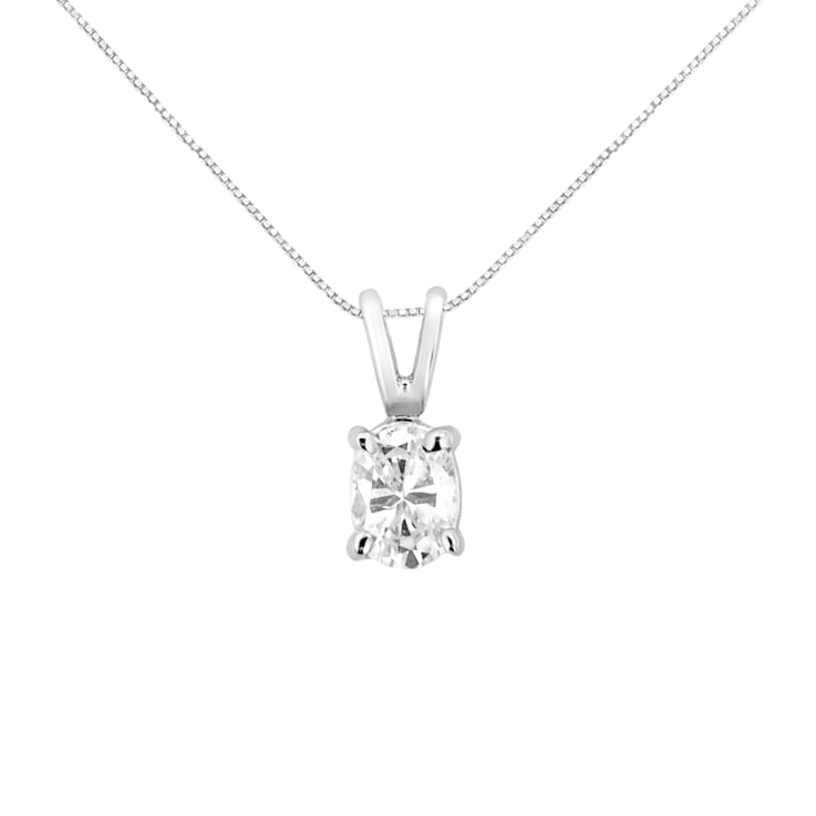 AGS Certified 14K White Gold 1/3ctw Diamond Oval 18" Pendant
w\chain(H-I Color, VS1-VS2 Clarity)