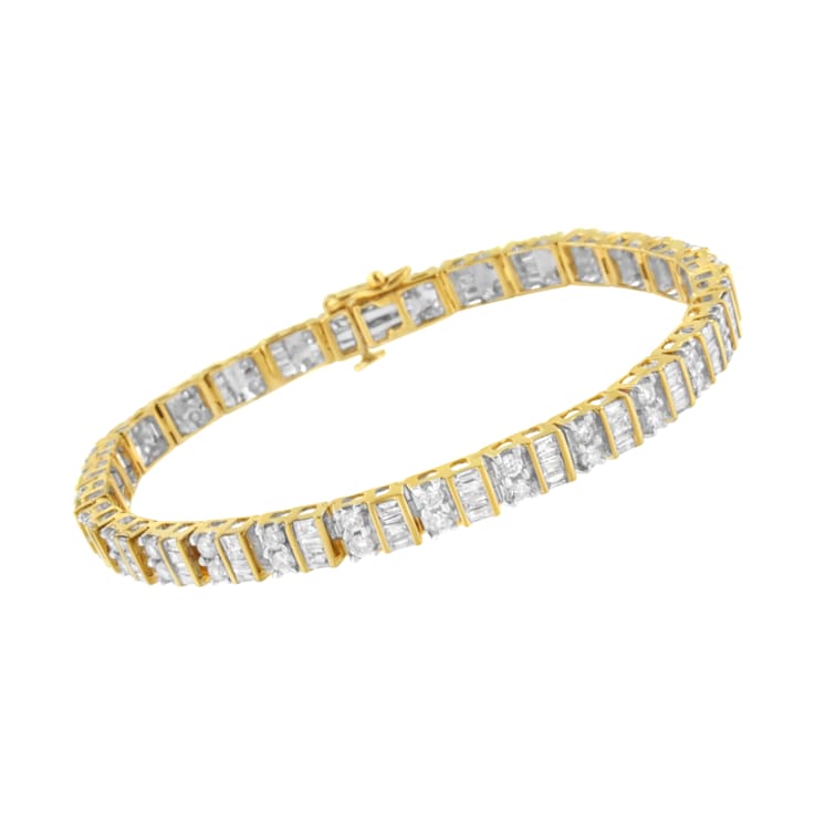 10K Yellow Gold 4.0ctw Alternating Baquette and Round Diamond 7"
Tennis Bracelet