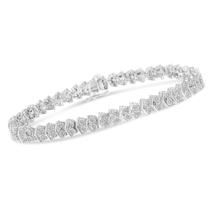 Sterling Silver 1.0ctw Chevron 2 Stone Arrow Link Tennis Bracelet