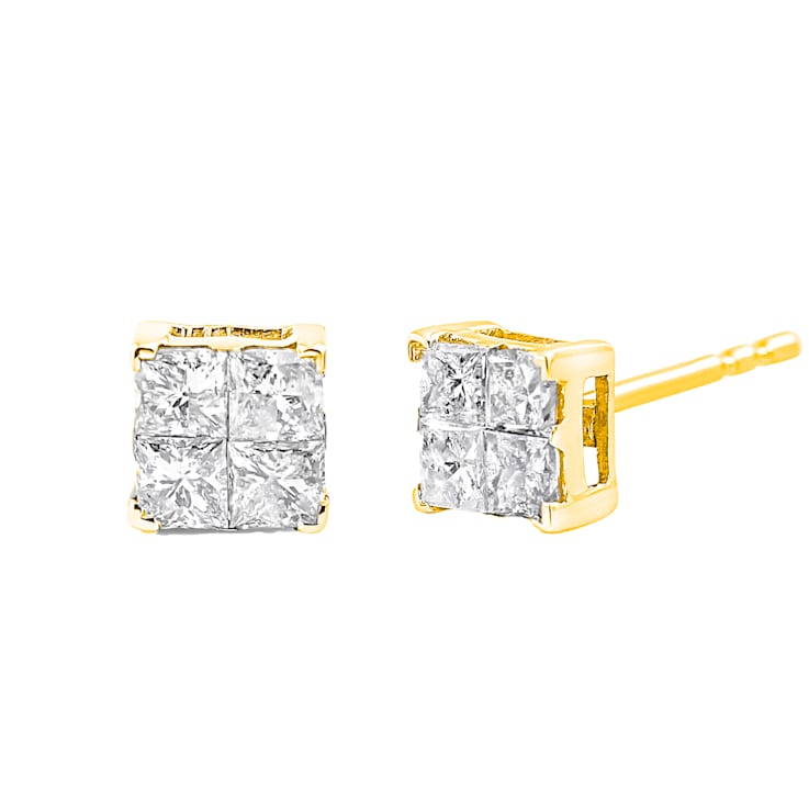 10K Yellow Gold Over Sterling Silver 1.0ctw Diamond Composite Multi
Stone Stud Earrings