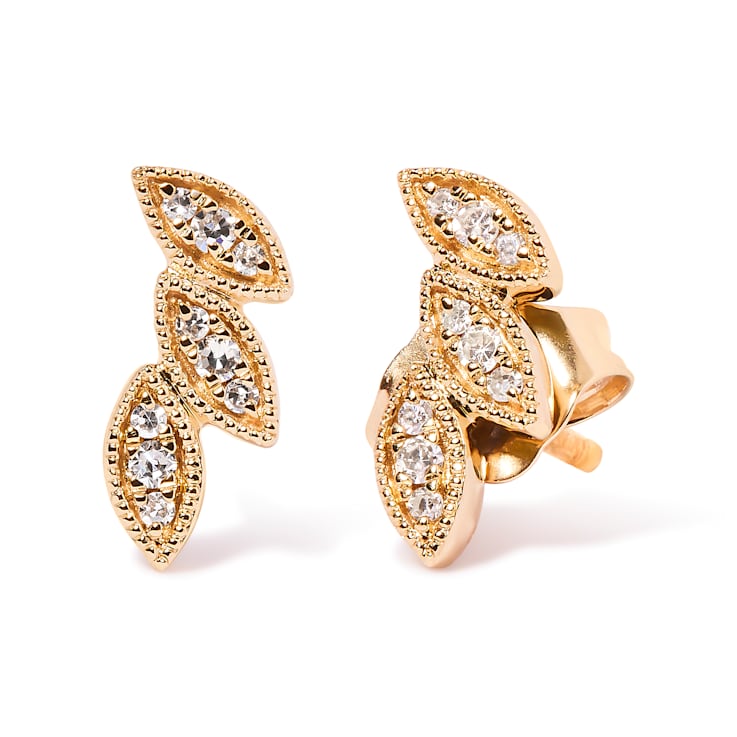 10K Yellow Gold 1/10 Cttw Diamond Triple Leaf Stud Earring (H-I Color,
I1-I2 Clarity)
