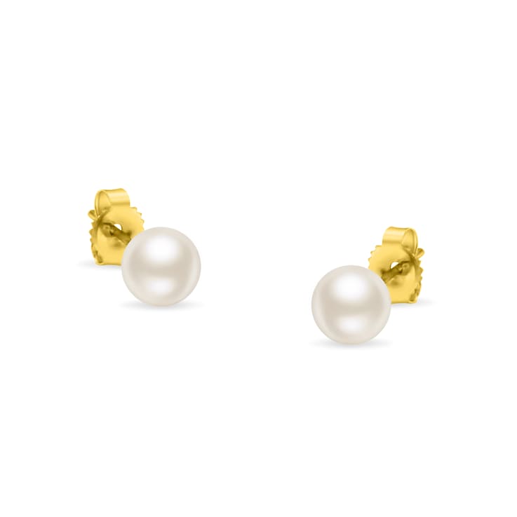 5.5-6.0MM Saltwater Akoya Cultured White Pearl 14K Yellow Gold Stud Earrings