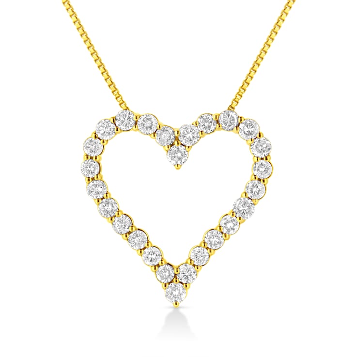 14K Yellow Gold Over Sterling Silver 2.0ctw Round Diamond Open Heart Necklace
