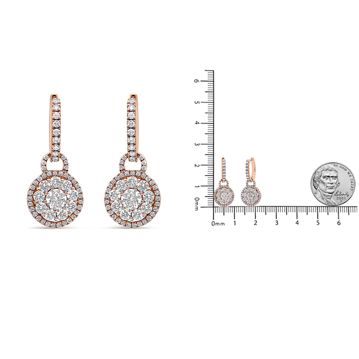 18K Rose Gold 1 1/2ctw Round Shaped Diamond Composite Drop and Dangle
Leverback Earrings