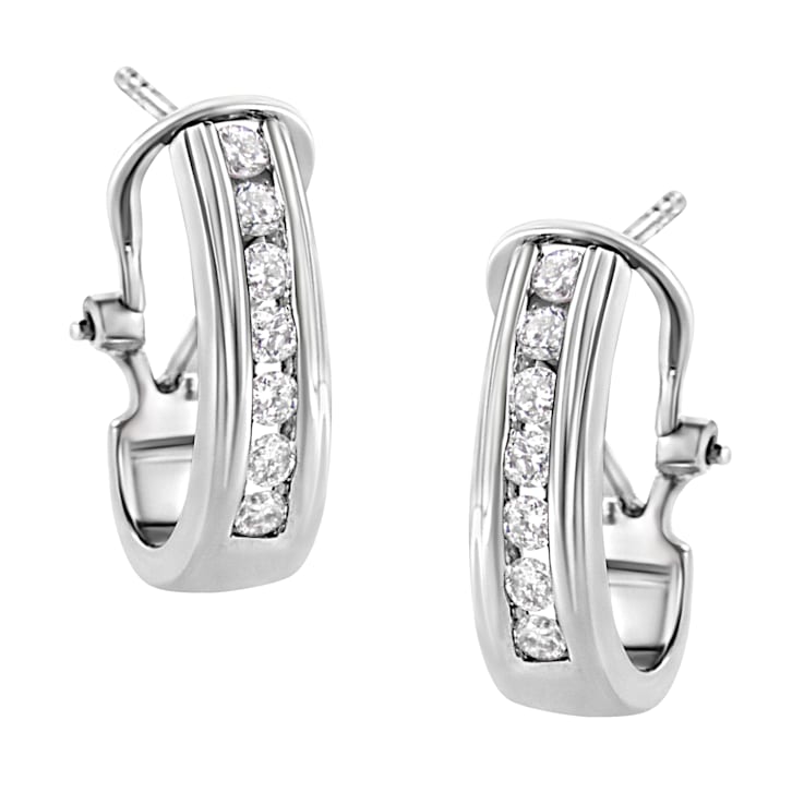 Sterling Silver Channel Set 1/2ctw Lab Grown Round Diamond Omega Back
Huggie Hoop Earrings
