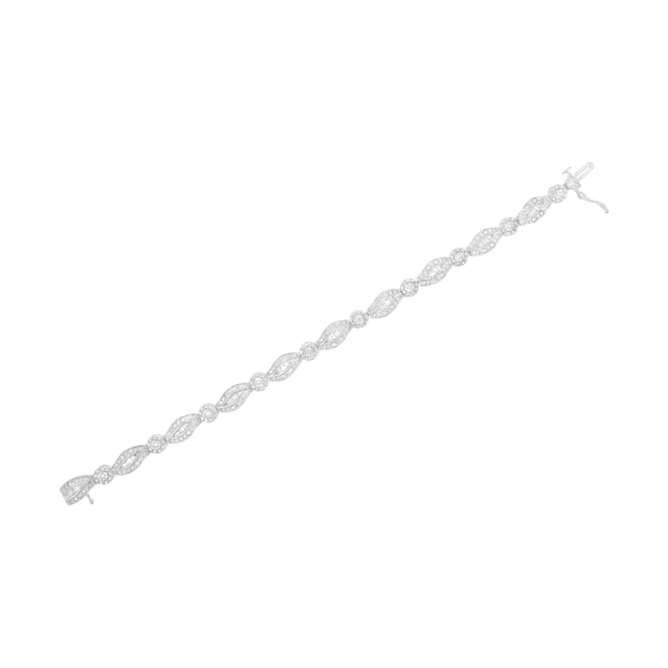 Sterling Silver 1.0ctw Diamond Double Leaf and Bezel Link Bracelet