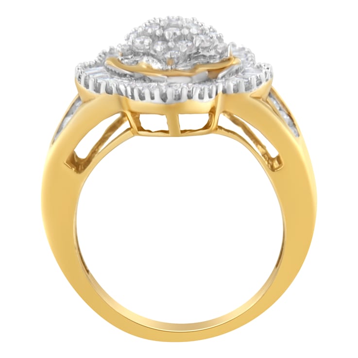 10KT Yellow Gold Round and Baguette Cut Diamond Ballerina Ring (1 cttw,
I-J Color, SI1-SI2 Clarity)