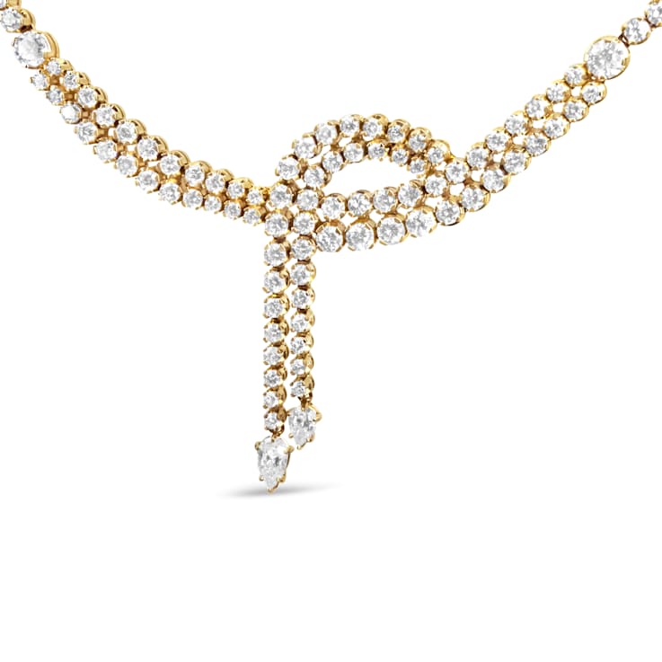 14K Yellow Gold 17.0ctw Diamond Double Row Lariat Tennis Necklace with
Pear Shape Diamond Drop Tips