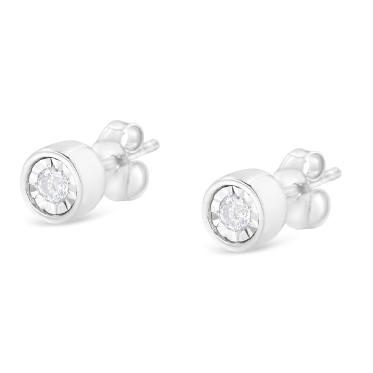 Sterling Silver 1/5ctw Round Near Colorless Diamond Miracle-Set Bezel
Barrel Style Stud Earrings