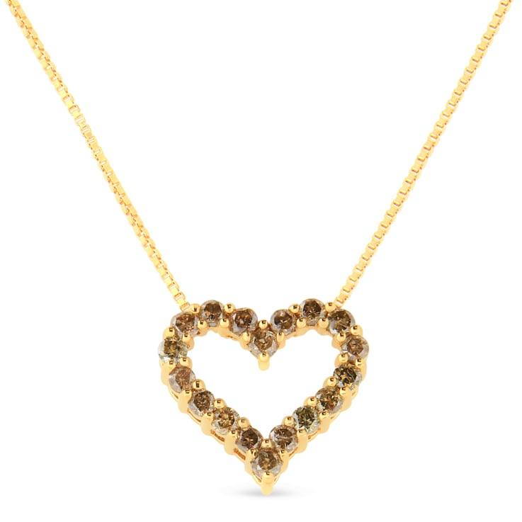 14K Yellow Gold Over Sterling Silver 1.0ctw Champagne Diamond Heart
Pendant w\chain