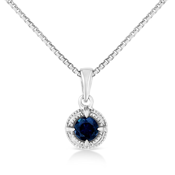 Sterling Silver 3/4ctw Blue Diamond Solitaire 18" Pendant
w\chain(Blue Color, I1-I2 Clarity)