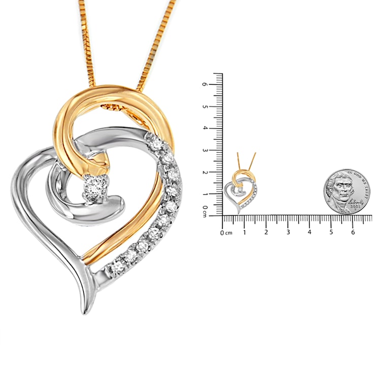 0.10ctw Diamond Accent 10K Yellow and White Gold Double Open Heart Necklace