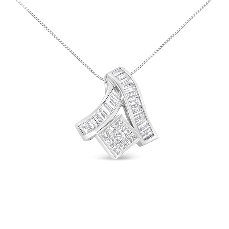 1.87ctw Princess and Baguette Diamond Mixed Geometry 14K White Gold Necklace