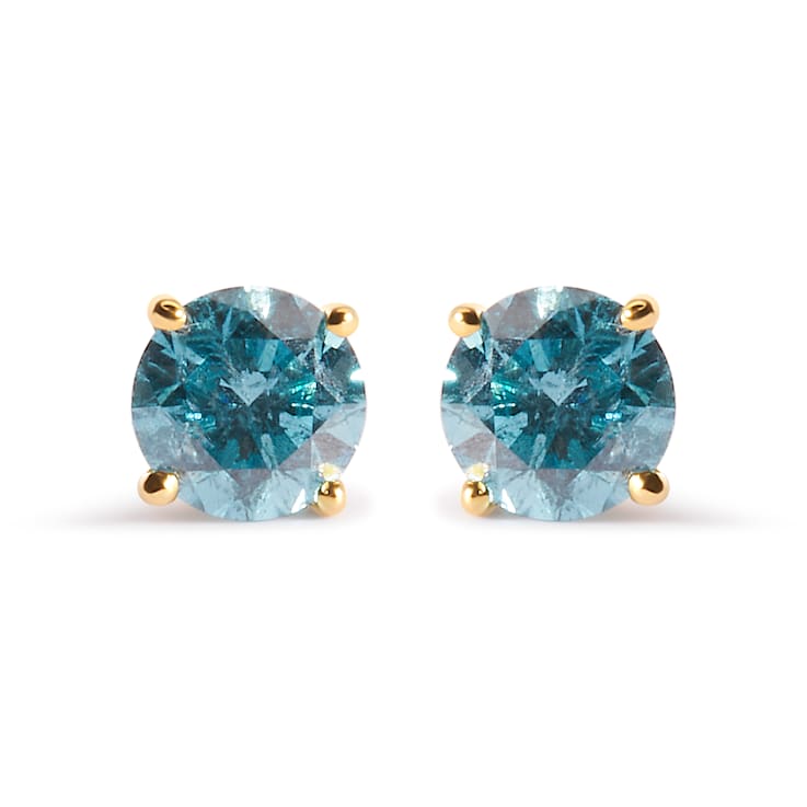 14K Yellow Gold 1.0 Cttw Treated Aqua Blue Diamond Classic Solitaire
Stud Earrings