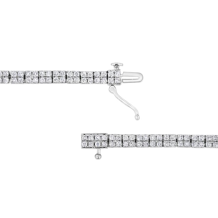 Sterling Silver 3.0ctw Prong-Set Round Diamond 2 Row Link Tennis Bracelet