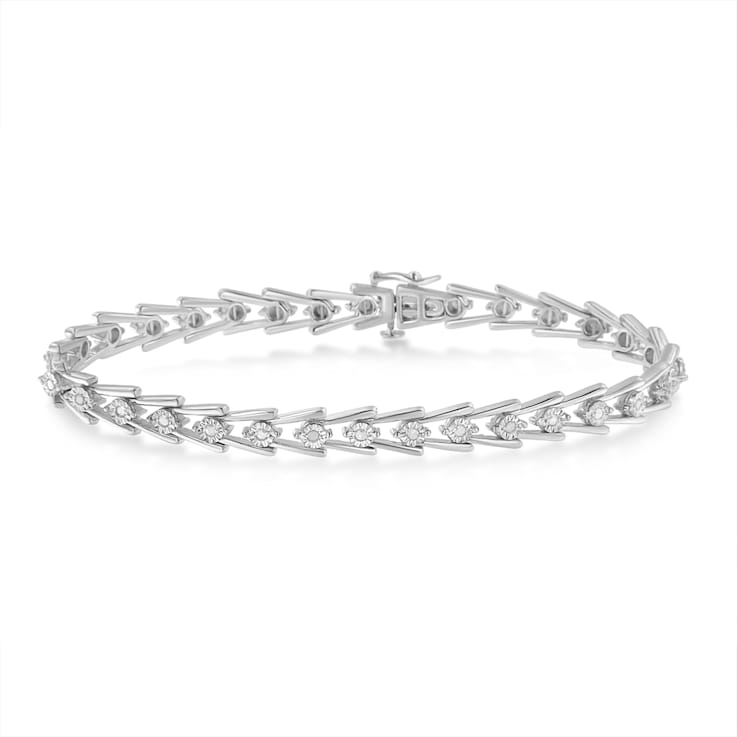 Sterling Silver .50ctw Diamond Wave-Style Link Bracelet