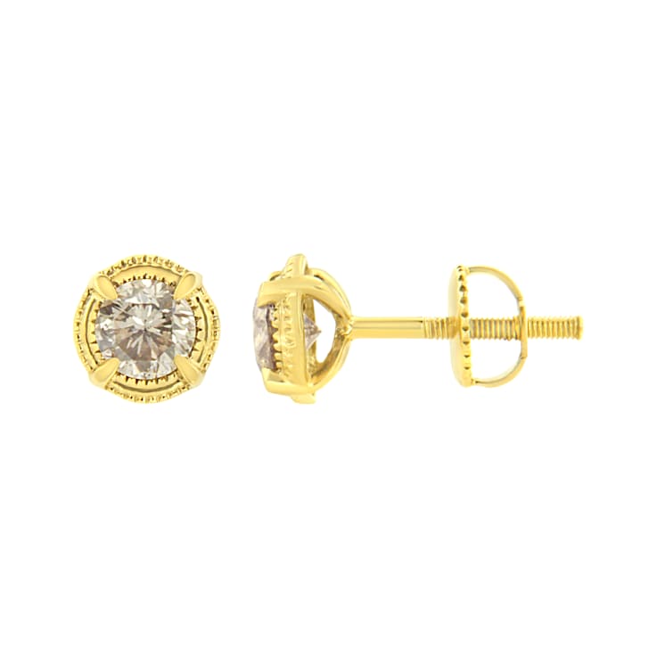 14K Yellow Gold Over Sterling Silver 1/3ctw Round Diamond Solitaire
Milgrain Stud Earrings