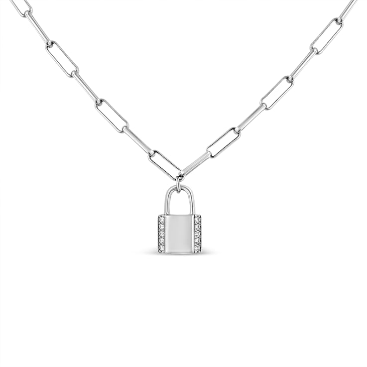 Sterling Silver 1/10ctw Round Diamond Lock Paperclip Chin Necklace (H-I
Color, SI1-SI2 Clarity)
