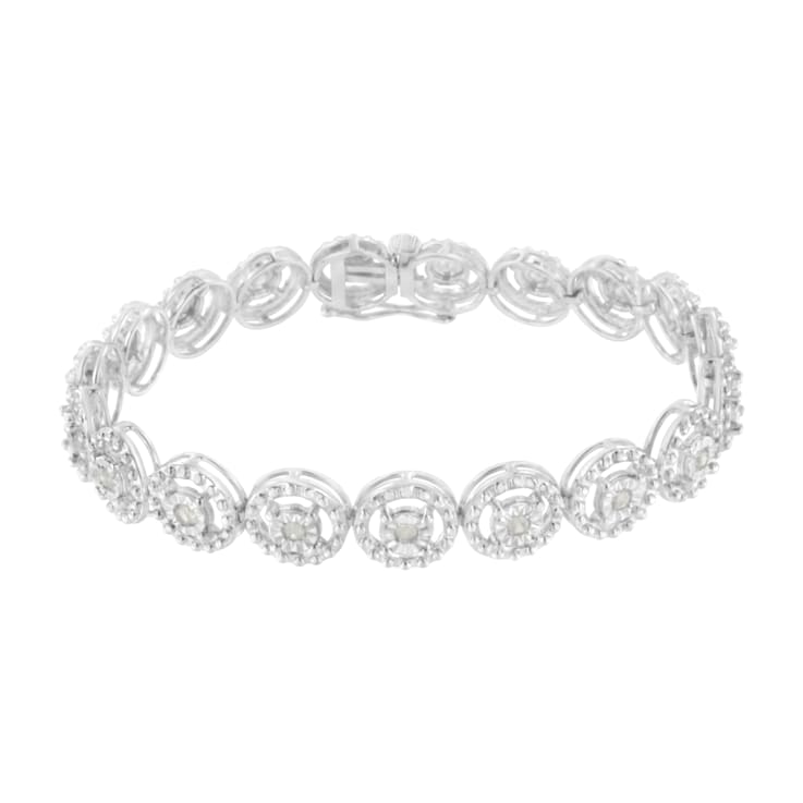 Sterling Silver 1.0ctw Diamond Nested Circle Miracle Set Open Wheel
7" Fashion Link Bracelet