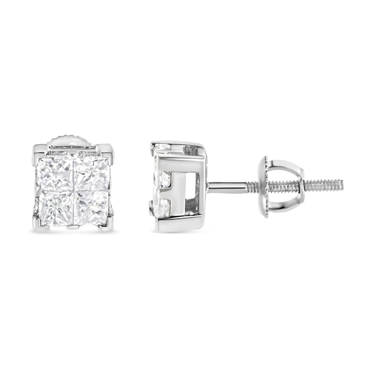 10K White Gold 3/4ctw Invisible Set Princess-Cut Diamond Composite
Square Stud Earrings