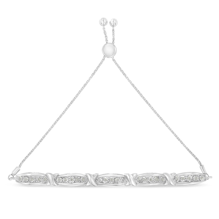 Sterling Silver Round-Cut Diamond X and Tapered Bar Miracle-Set Bolo Bracelet