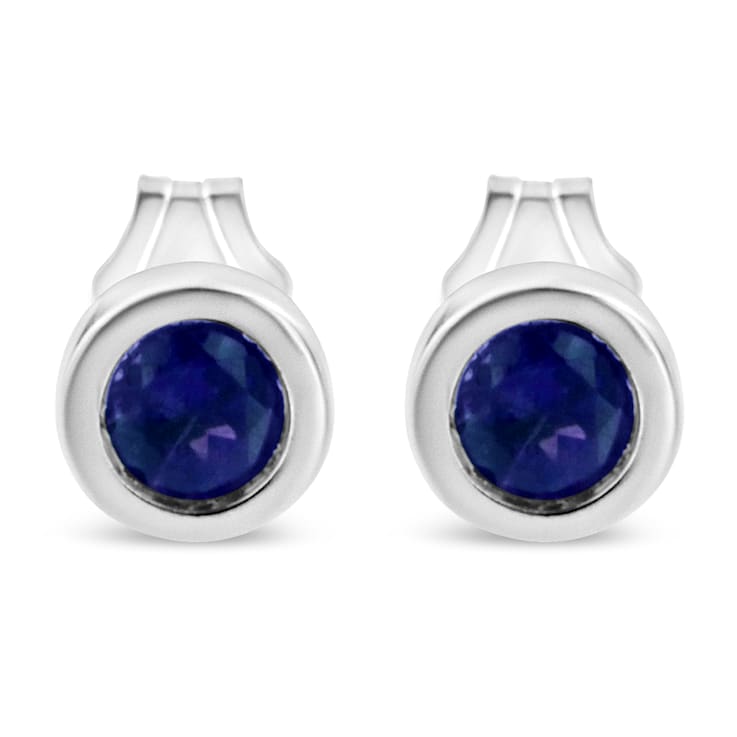 3.5mm Treated Blue Sapphire Solitaire Sterling Silver Stud Earrings