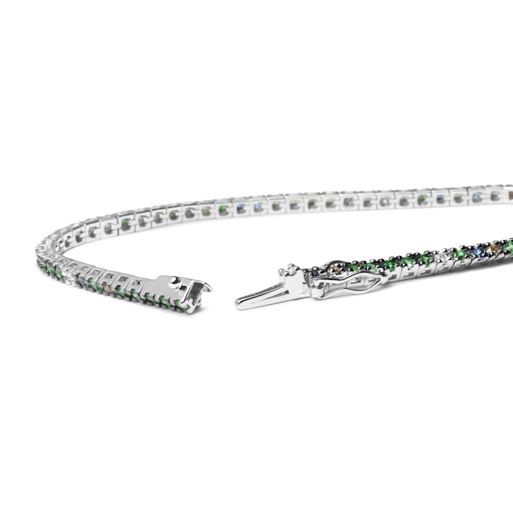 18K White Gold Multi-Colored Gemstone and Diamonds Tennis Bracelet