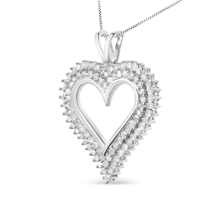 2.00ctw Diamond Heart Rhodium Over Sterling Silver Pendant Necklace with
18" Chain