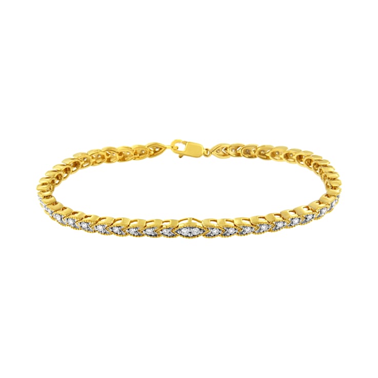 10K Yellow Gold Over Sterling Silver 1.0ctw Diamond Pear Shape Link Bracelet