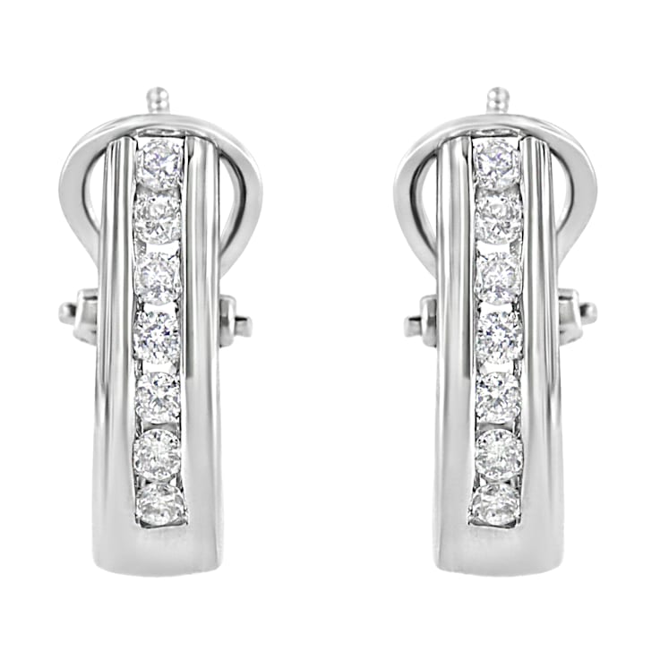 Sterling Silver Channel Set 1/2ctw Lab Grown Round Diamond Omega Back
Huggie Hoop Earrings