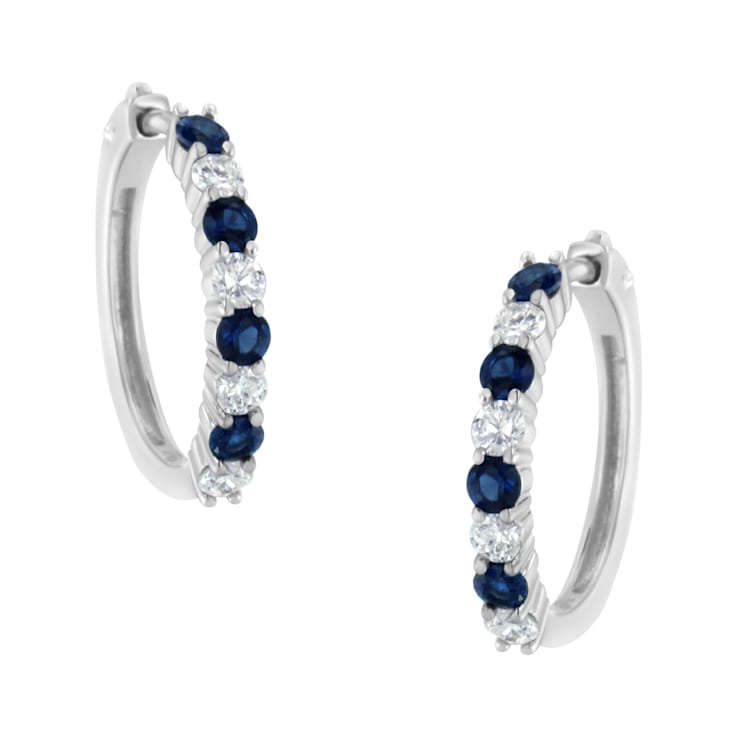 2.5MM Blue Sapphire and 0.50ctw Diamond Hoop 10K White Gold