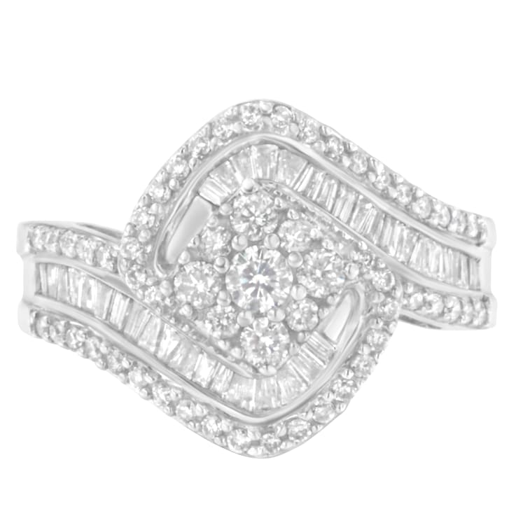 14K White Gold 1.0ctw Mixed-Cut Diamond Round Floral Cluster Ring(H-I
Color, SI2-I1 Clarity)