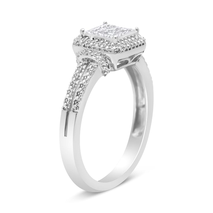 Sterling Silver 1/4ctw Princess-cut Diamond Composite Halo Ring(H-I
Color, SI1-SI2 Clarity)