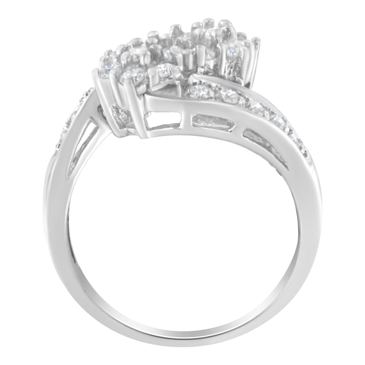 14K White Gold Diamond Cluster Ring Band (7/8 cttw, H-I Color, I1-I2 Clarity)