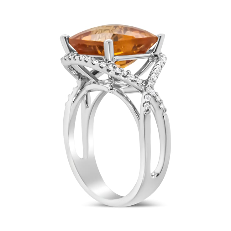 14K White Gold Cushion Citrine and 1/3ctw Round Diamond Ring(H-I Color,
VS1-VS2 Clarity)- Size 6.5