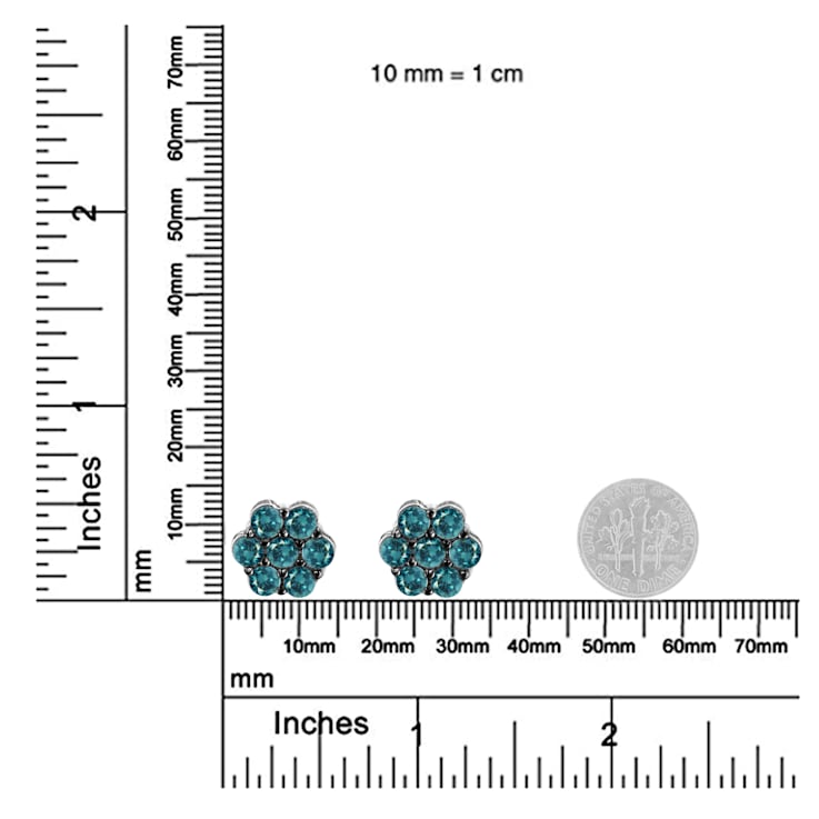 Sterling Silver Treated Blue Diamond Floral Stud Earrings 1ctw