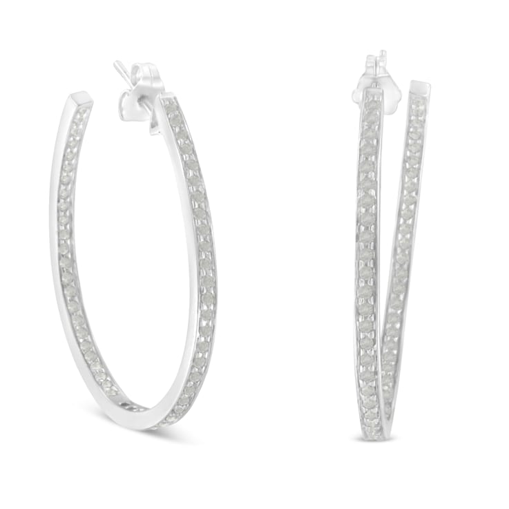 10K White Gold 1.0ctw Diamond Inside-Out Hoop Earrings