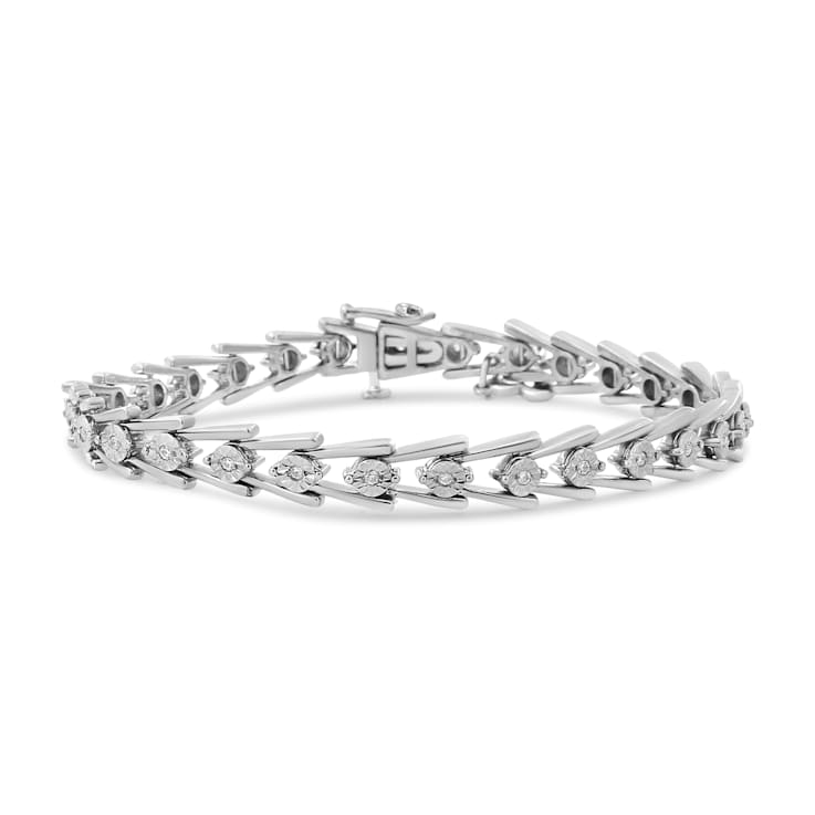 Sterling Silver 1/2 Cttw Diamond Double Swoosh Milgrain Style Tennis
Bracelet (I-J, I3) - 7.75"