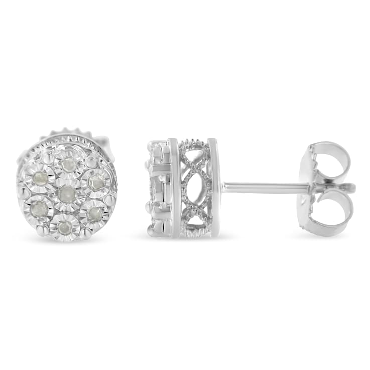 Sterling Silver Diamond Cluster Stud Earrings .15ctw