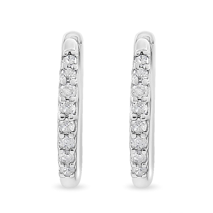 10K White Gold 1/5ctw Round-Cut Diamond Modern Hoop Earrings