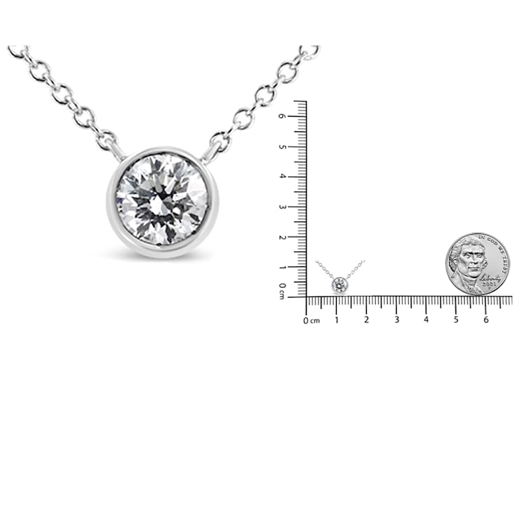 10K White Gold 1/2ct Round Diamond Modern Bezel-Set Solitaire Necklace
(H-I Color, SI2-I1 Clarity)